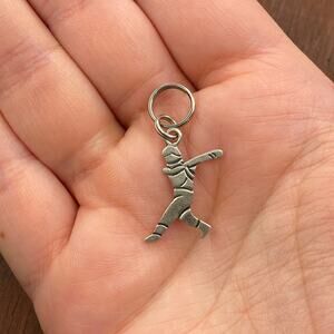 Vintage 925 Sterling Silver Baseball Softball Player Pendant Bracelet Charm